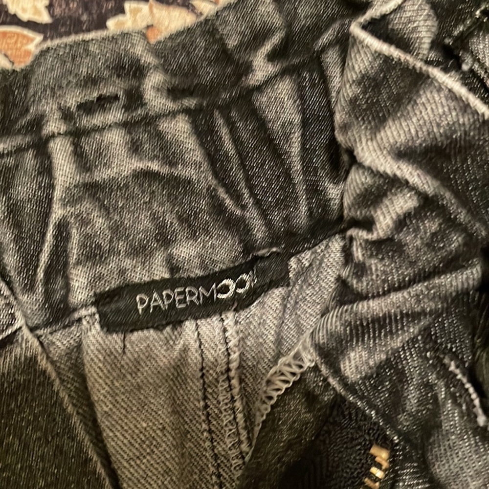 Black grey denim paperbag high waist pant - Picture 2 of 11